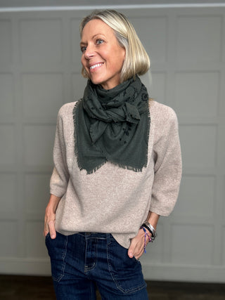 Nicoletta Large Square Cashmere Scarf - Khaki, Taupe