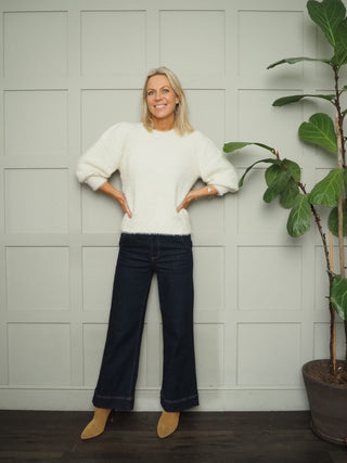 Banni Long Sleeve Round Neck Jumper with Puff Shoulder by Saint Tropez - Winter White