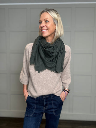 Nicoletta Large Square Cashmere Scarf - Khaki, Taupe