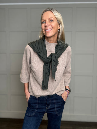 Nicoletta Large Square Cashmere Scarf - Khaki, Taupe
