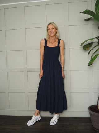 Hove Maxi Dress with Elasticated Shoulder Straps and Shirred Bodice - 10 Colours