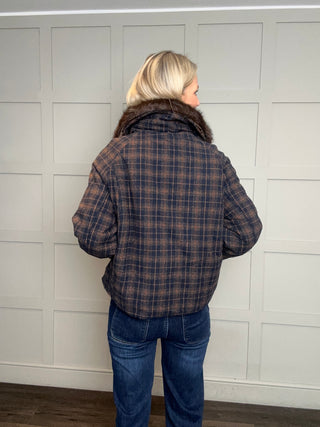 Bayham Jacket with Detachable Faux Fur Collar - Navy/Chocolate/Caramel
