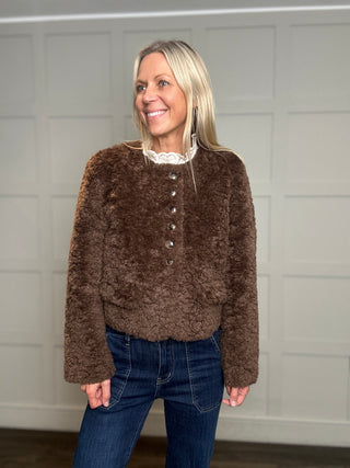 Morris Super Soft Faux Fur Teddy Jacket - Chocolate, Oatmeal