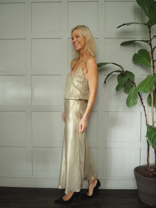 Laurinas Satin Feel Maxi Slip Skirt by Part Two - Gold