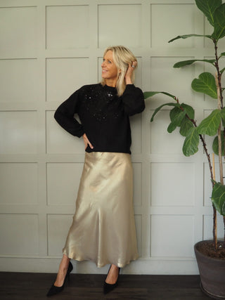 Barbel Round Neck Jumper with Sequin Detail by Saint Tropez - Black, Grey