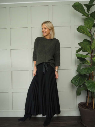 Teddi Boucle Round Neck, Cropped Sleeved Jumper - Black, Camel, Ecru and Khaki