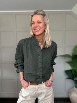 Putney Linen Blouse with Broderie Anglaise Detailing - 8 Colours