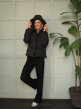 Pavinaria Short, Padded, Hooded Coat with Water Repellant Finish by Moss Copenhagen - Black