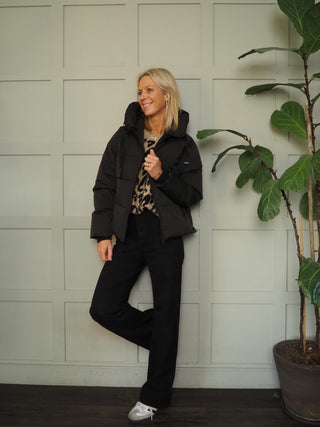 Pavinaria Short, Padded, Hooded Coat with Water Repellant Finish by Moss Copenhagen - Black