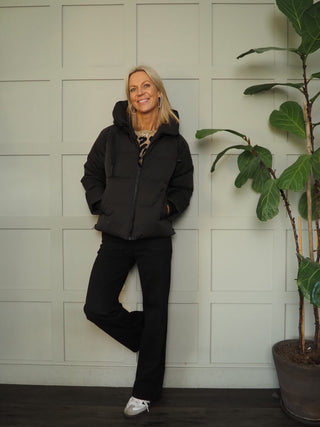 Pavinaria Short, Padded, Hooded Coat with Water Repellant Finish by Moss Copenhagen - Black