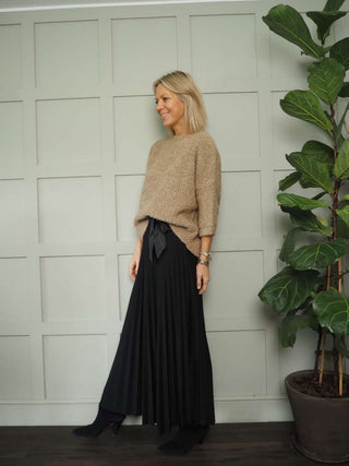 Teddi Boucle Round Neck, Cropped Sleeved Jumper - Black, Camel, Ecru and Khaki