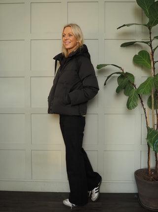 Pavinaria Short, Padded, Hooded Coat with Water Repellant Finish by Moss Copenhagen - Black