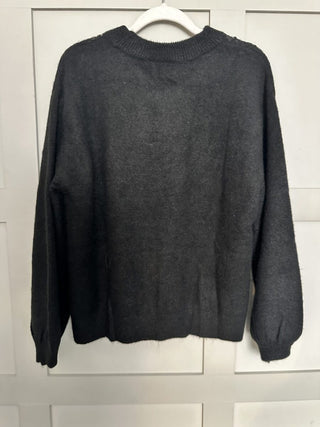 Barbel Round Neck Jumper with Sequin Detail by Saint Tropez - Black, Grey