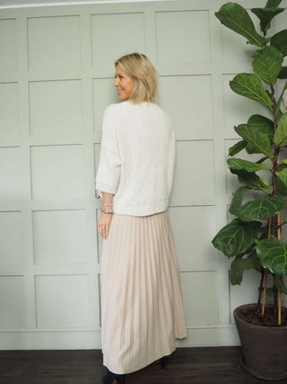 Teddi Boucle Round Neck, Cropped Sleeved Jumper - Black, Camel, Ecru and Khaki