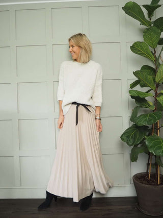 Teddi Boucle Round Neck, Cropped Sleeved Jumper - Black, Camel, Ecru and Khaki