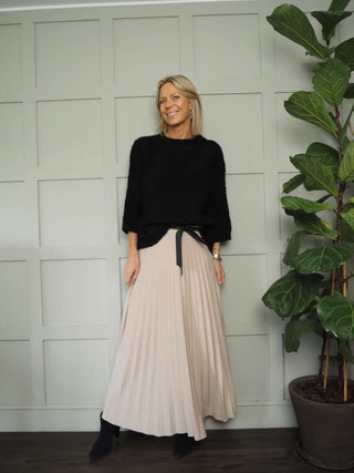 Teddi Boucle Round Neck, Cropped Sleeved Jumper - Black, Camel, Ecru and Khaki