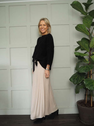 Teddi Boucle Round Neck, Cropped Sleeved Jumper - Black, Camel, Ecru and Khaki