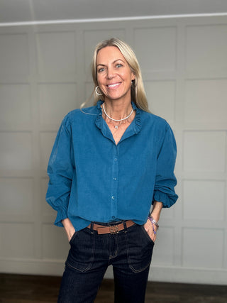 Charlbury Needlecord Blouse with Ruffle Collar - 8 Colours