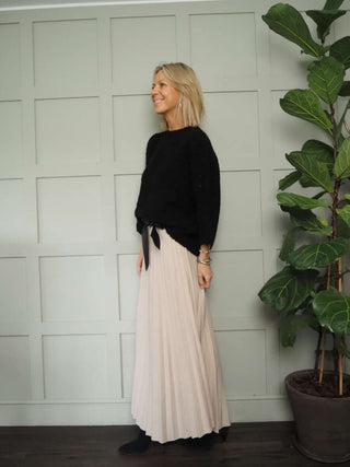 Teddi Boucle Round Neck, Cropped Sleeved Jumper - Black, Camel, Ecru and Khaki