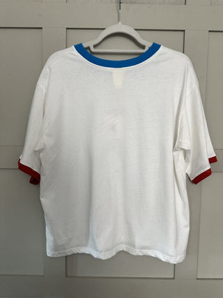 Wiya T-Shirt with Short Sleeves and Sardine Motif - Off White/Blue/Red