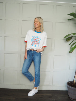 Wiya T-Shirt with Short Sleeves and Sardine Motif - Off White/Blue/Red