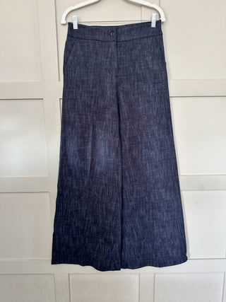 Darli Wide Leg Stretch Tailored Trousers - Navy Blue