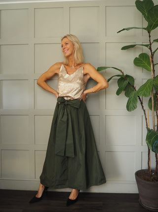 Sally Taffeta Maxi Skirt with Bow/Sash - Black, Chocolate, Khaki