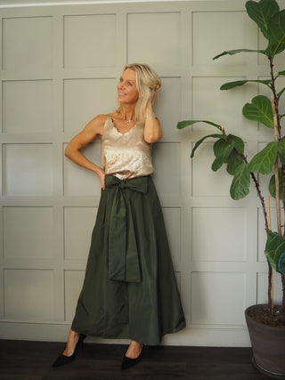 Sally Taffeta Maxi Skirt with Bow/Sash - Black, Chocolate, Khaki