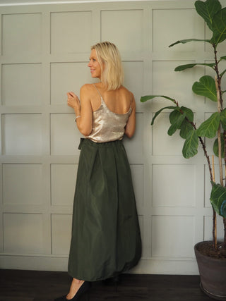 Sally Taffeta Maxi Skirt with Bow/Sash - Black, Chocolate, Khaki