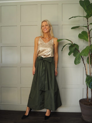 Sally Taffeta Maxi Skirt with Bow/Sash - Black, Chocolate, Khaki