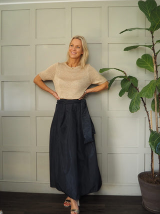Sally Taffeta Maxi Skirt with Bow/Sash - Black, Chocolate, Khaki