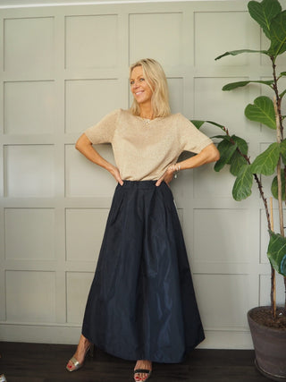 Sally Taffeta Maxi Skirt with Bow/Sash - Black, Chocolate, Khaki