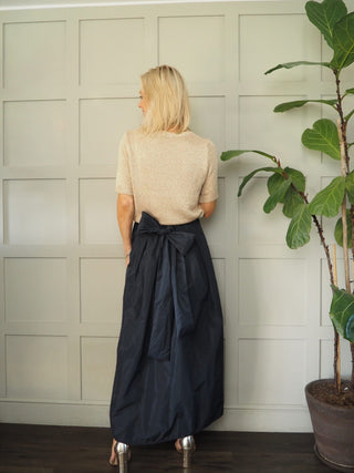 Sally Taffeta Maxi Skirt with Bow/Sash - Black, Chocolate, Khaki