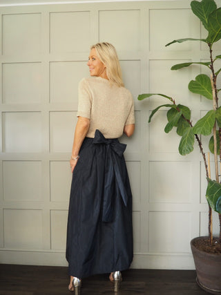 Sally Taffeta Maxi Skirt with Bow/Sash - Black, Chocolate, Khaki