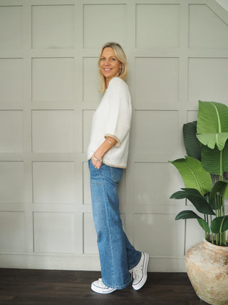 Natasha Lurex Trim Jumper with Cropped Sleeves - 7 Colours