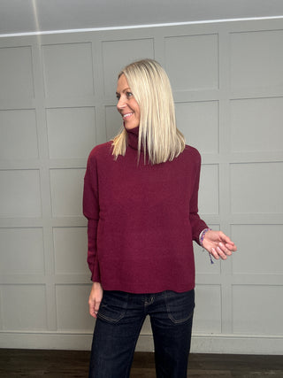 Ashley Merino Wool Polo Neck Jumper - Biscuit, Burgundy, Chocolate, Navy Blue