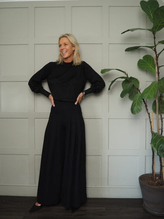 Mobbe Long Sleeve Lurex Jumper with Round Neck &amp; Fitted Cuffs by BYoung - Black and Navy Blue