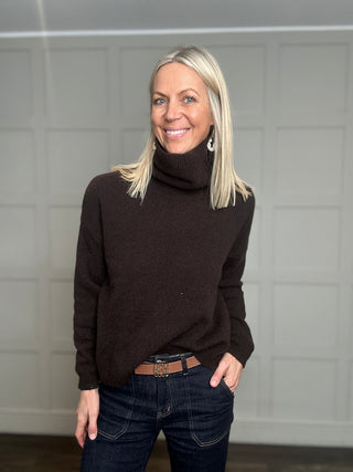 Ashley Merino Wool Polo Neck Jumper - Biscuit, Burgundy, Chocolate, Navy Blue