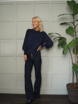 Mobbe Long Sleeve Lurex Jumper with Round Neck &amp; Fitted Cuffs by BYoung - Black and Navy Blue