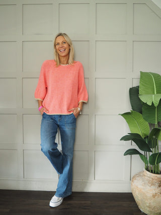 Natasha Lurex Trim Jumper with Cropped Sleeves - 7 Colours