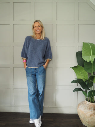 Natasha Lurex Trim Jumper with Cropped Sleeves - 7 Colours