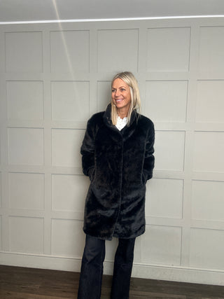 Pilar Super Soft Faux Fur Coat by Rino & Pelle - Navy Blue
