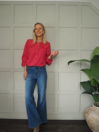 Ophelia Bootcut Jeans with Stretch - Denim Blue, White