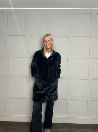Pilar Super Soft Faux Fur Coat by Rino & Pelle - Navy Blue