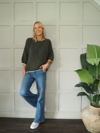 Natasha Lurex Trim Jumper with Cropped Sleeves - 7 Colours