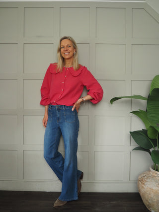 Ophelia Bootcut Jeans with Stretch - Denim Blue, White