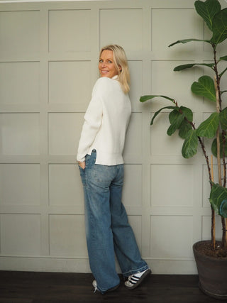 Netty Diamond Knit, Turtle Neck Jumper - Navy Blue and Winter White