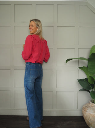 Ophelia Bootcut Jeans with Stretch - Denim Blue, White