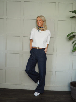 Tomasina T Shirt with Scarf - Navy Blue, Pink, Red, White