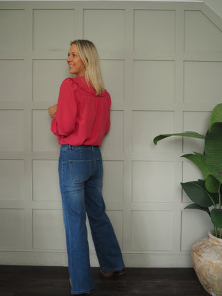 Ophelia Bootcut Jeans with Stretch - Denim Blue, White